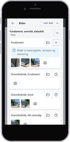 Energi-modulen på mobil, med bildesjekkpunkter for fundament og kiosk